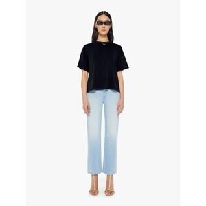 Mother offers this boxy cropped short sleeved  solid black tee just for you. A